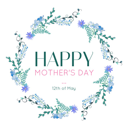 Mother's Day Greeting Blue Spring Flowers Wreath Instagram Design Template