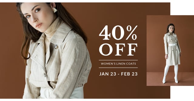Ontwerpsjabloon van Facebook AD van Fashion Sale with Woman in coat