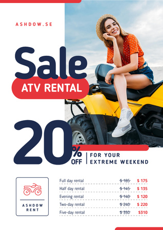 ATV Rental Services with Girl on Four-track Poster Design Template