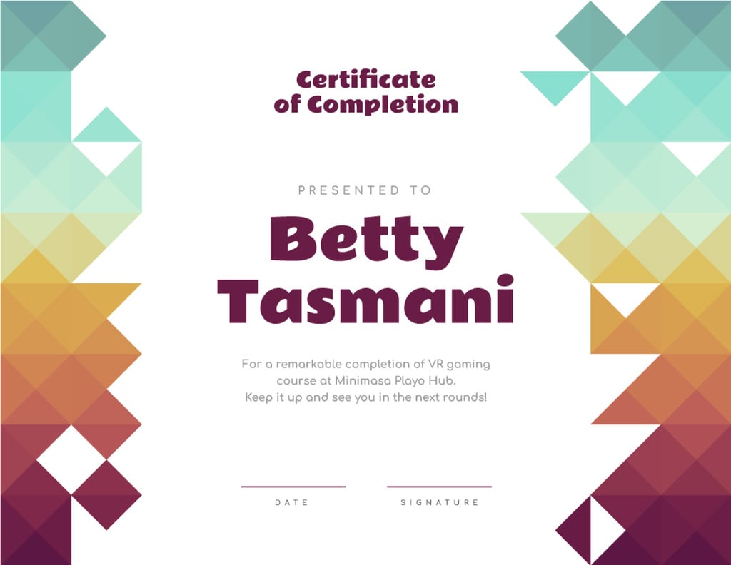 Template di design VR game Course Completion confirmation Certificate