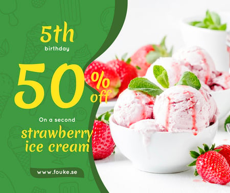 Anniversary Promotion Strawberry Ice Cream Scoops Facebook Tasarım Şablonu