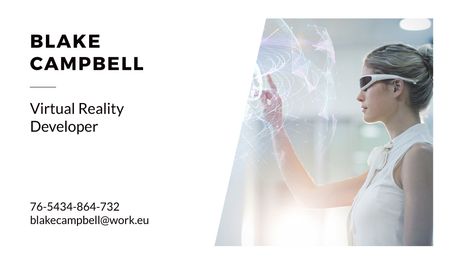 Template di design Virtual Reality Developer with Woman in Vr Glasses Business card
