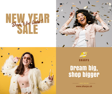Modèle de visuel New Year Sale Girl Under Confetti - Facebook