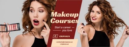 Ontwerpsjabloon van Facebook cover van Beauty Courses Beautician Applying Makeup