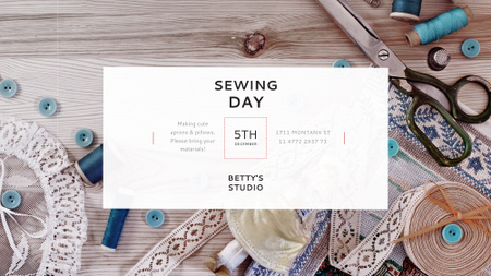 Sewing day event with needlework tools FB event cover Design Template