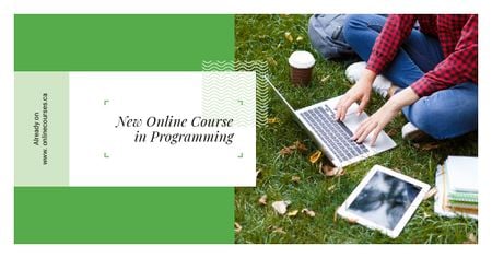 Man working on laptop on Grass Facebook AD Design Template
