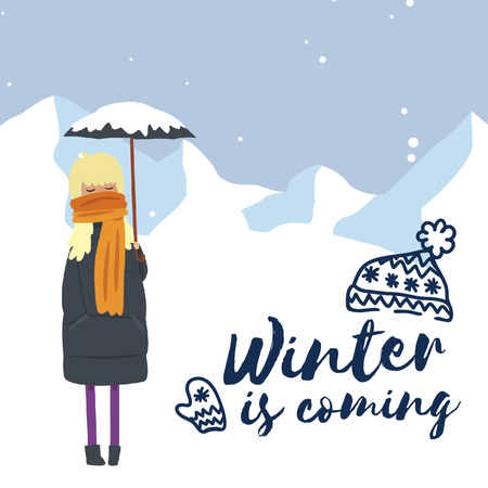 Girl With Umbrella in Snowy Mountains Animated Post Šablona návrhu