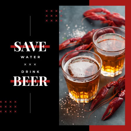 Glasses with beer and crayfish Instagram Design Template