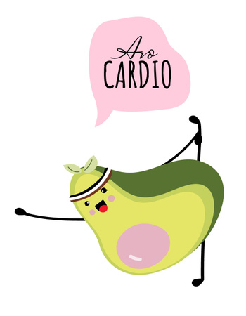 Funny Avocado doing Fitness T-Shirtデザインテンプレート