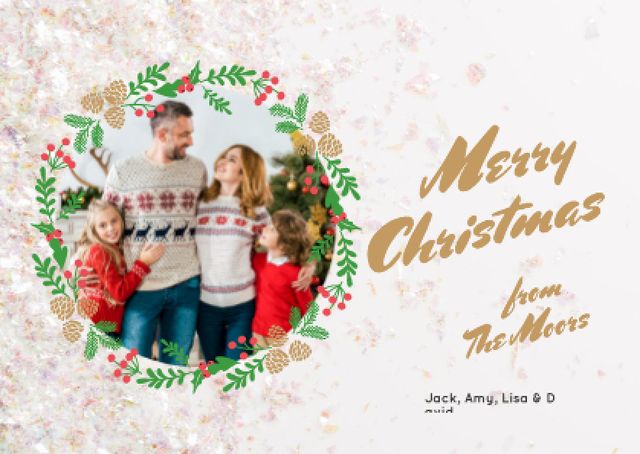 Plantilla de diseño de Merry Christmas Greeting Family by Fir Tree Card 