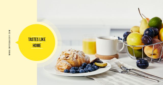 Template di design Cafe Promotion Croissant with Blueberries and Almonds Facebook AD