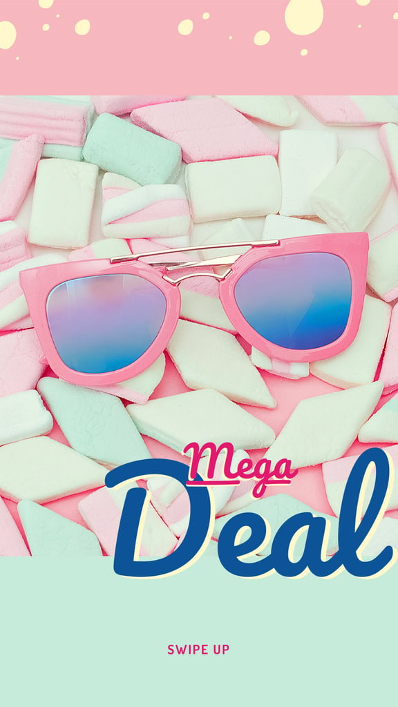 Stylish pink Sunglasses on marshmallows Instagram Story Modelo de Design