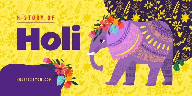 Elephant and Flower pattern at Holi celebration Image Design Template
