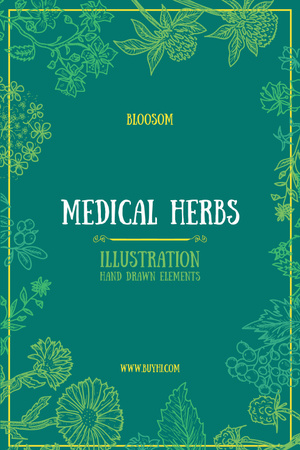 Plantilla de diseño de Medical Herbs Illustration with Frame in Green Tumblr 