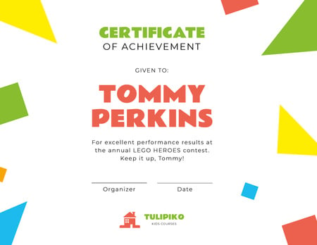 Çocukların Yaratıcı Yarışma Başarısı Certificate Tasarım Şablonu