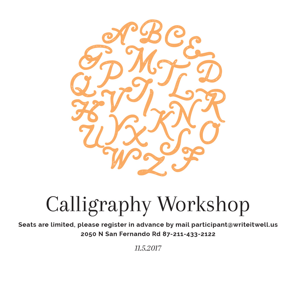 Calligraphy Workshop Announcement Letters on White Instagram AD Modelo de Design