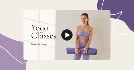 Yoga Classes promotion with Woman holding Mat Facebook AD Design Template