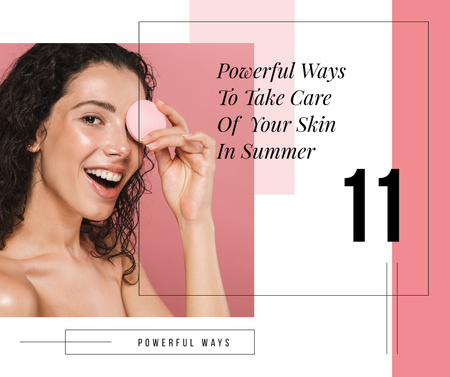 Skin Care Tips Woman cleaning Face Facebook Design Template