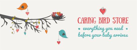 Birds decorating tree with hearts Facebook Video cover Design Template