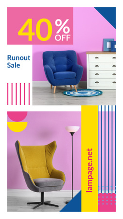 Designvorlage Möbelverkauf Sessel im farbenfrohen Interieur für Instagram Video Story
