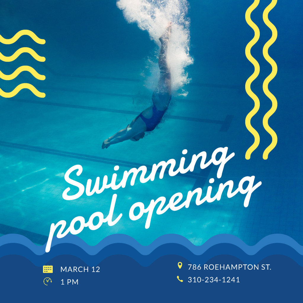 Swimming Pool Opening Announcement Swimmer Diving Instagram Design Template