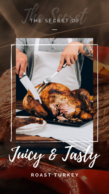 Ontwerpsjabloon van Instagram Video Story van Thanksgiving Menu Chef Cutting Roasted Turkey