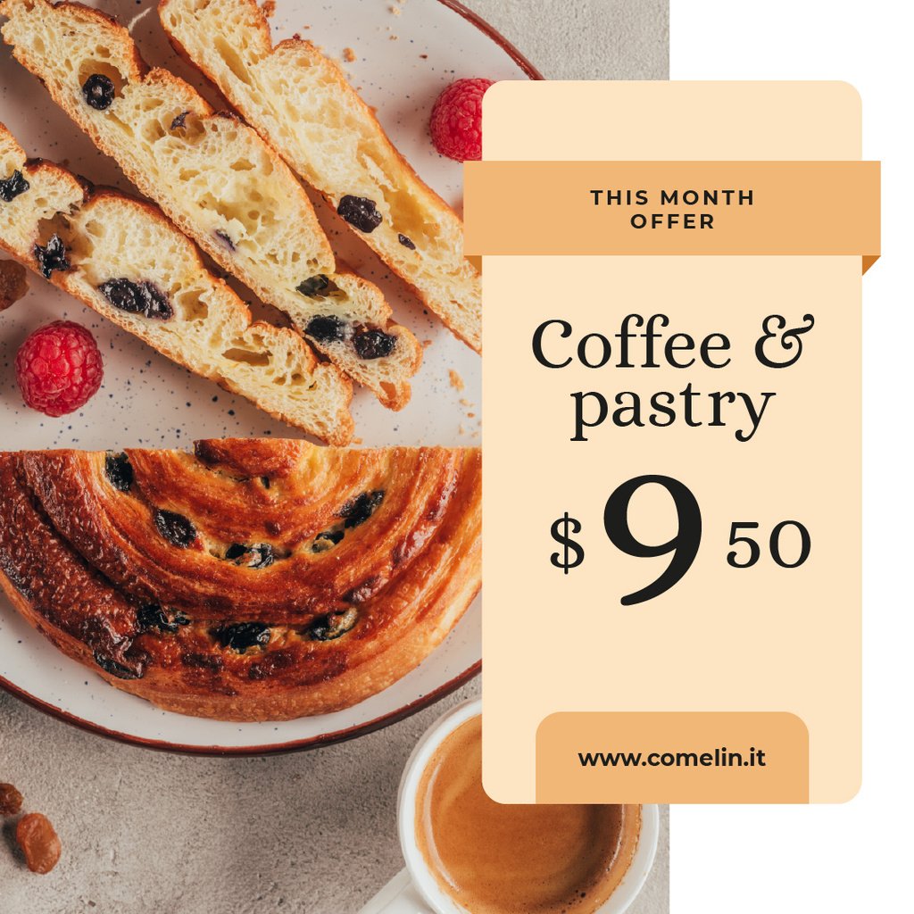 Tasty Pie on plate with Coffee Instagram – шаблон для дизайна