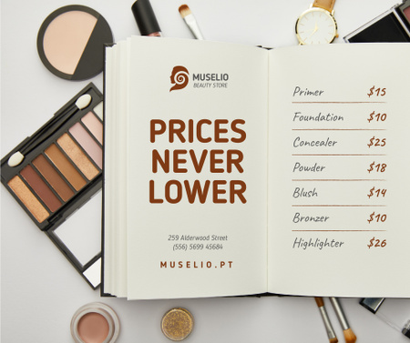 Beauty Sale with Makeup products and notebook Facebook Design Template