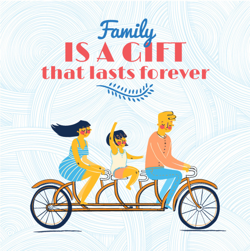 Illustration of family on bicycle Instagram Tasarım Şablonu
