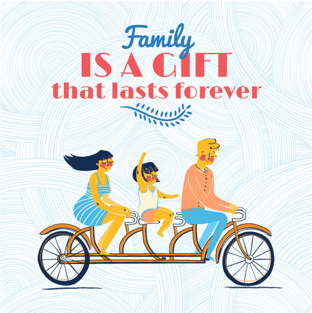 Illustration of family on bicycle Instagram Šablona návrhu