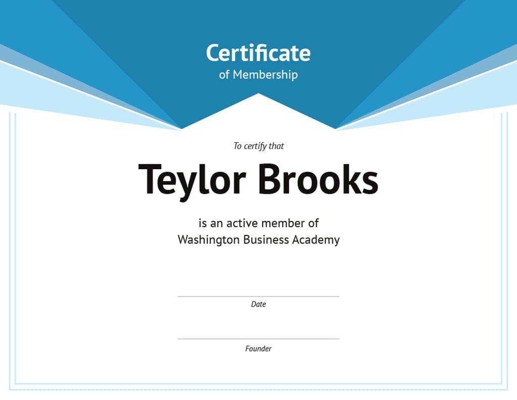 Business Academy Membership confirmation in blue Certificate Design Template
