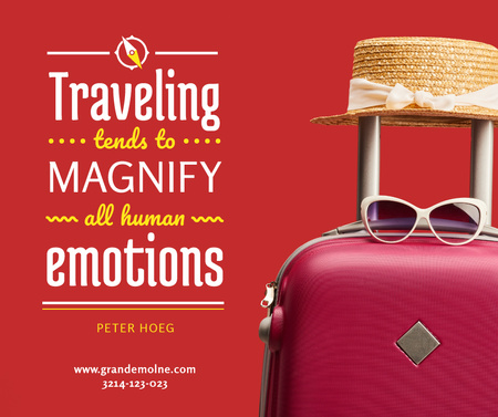 Travelling Inspiration Suitcase and Hat in Red Facebook Design Template