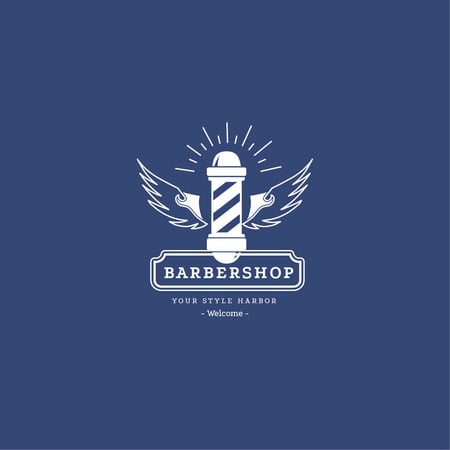 Template di design Annuncio da barbiere con lampada a strisce in blu Logo