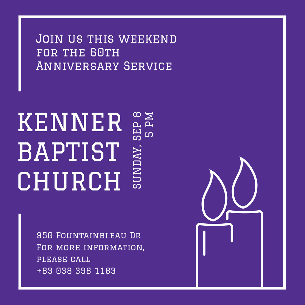 Plantilla de diseño de Invitation to Church on Purple Instagram 
