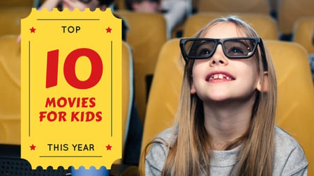 Movies for Kids Girl in Cinema in 3D Glasses Youtube Thumbnail Design Template