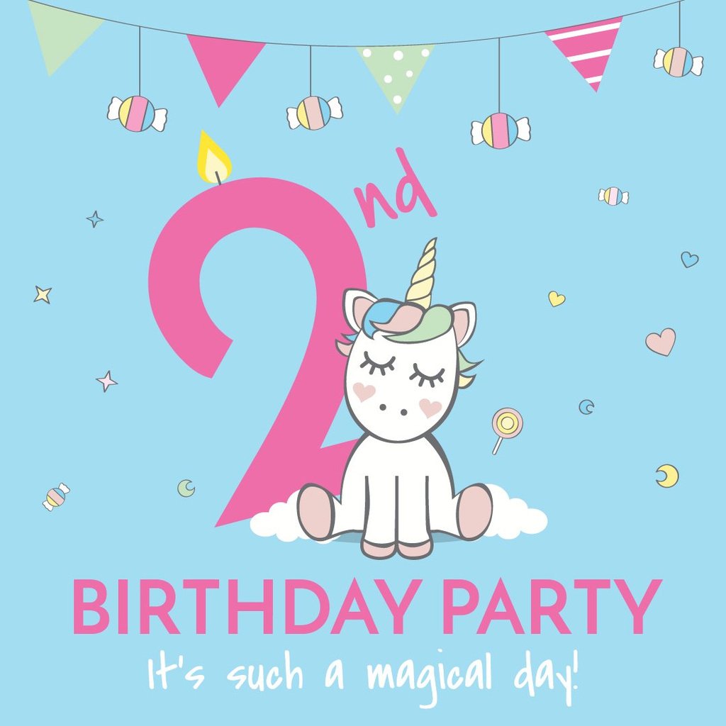 Birthday party Invitation with Cute Unicorn Instagram Design Template