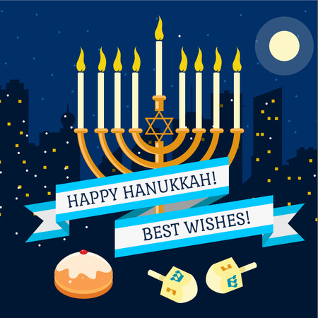 Happy Hanukkah pozdrav s Menorah Instagram Šablona návrhu