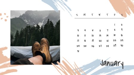 Wanderlust concept with Young people Travelling Calendar Design Template