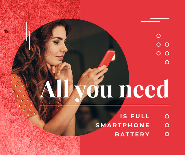 Woman using smartphone in red Facebook – шаблон для дизайну