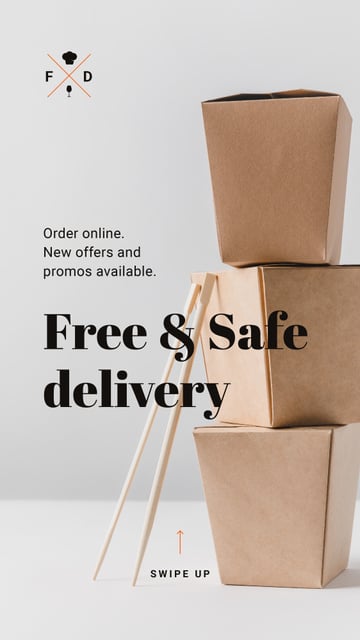 Delivery Services offer with Food in boxes on Quarantine Instagram Story Modelo de Design
