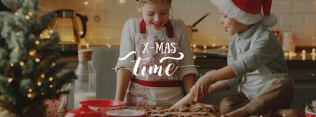 Kids baking Cookies for Christmas Facebook cover Design Template