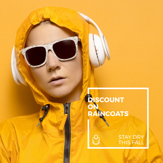 Raincoat Store Ad with Woman in headphones Instagram AD Design Template