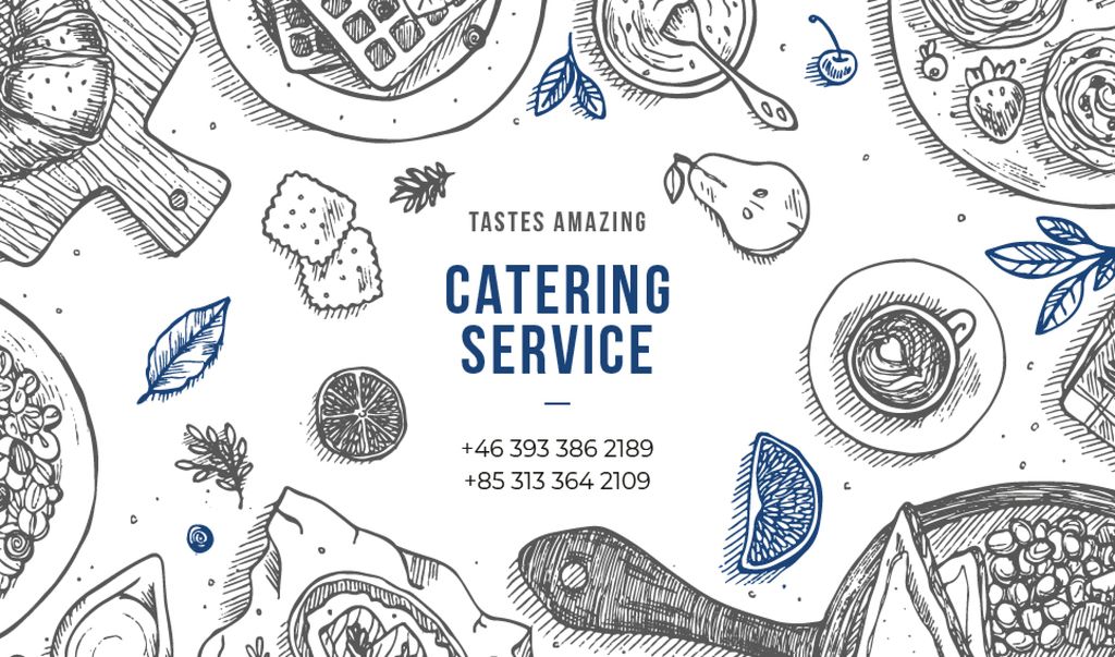 Ontwerpsjabloon van Business card van Catering Service Assorted Food on Table