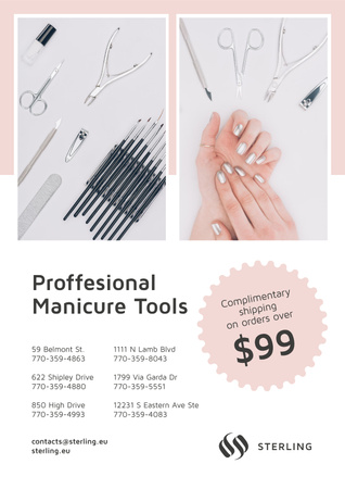 Plantilla de diseño de Manicure Tools Sale Hands in Pink Poster 