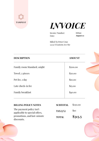 Hotel Services with Floral Pattern Invoice – шаблон для дизайну
