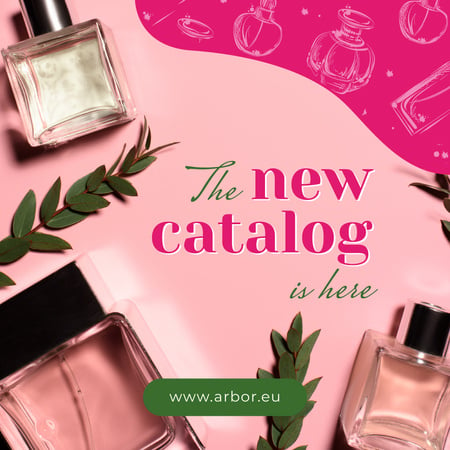 γυάλινα μπουκάλια με άρωμα για τον κατάλογο σε ροζ Instagram AD Πρότυπο σχεδίασης