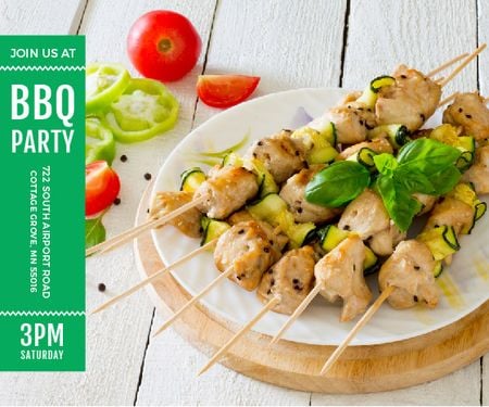 BBQ Party Invitation with Grilled Chicken on Skewers Large Rectangleデザインテンプレート