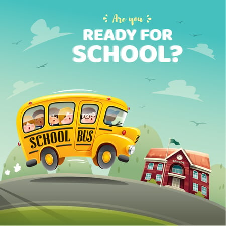 Kids taking School Bus Instagram AD Design Template