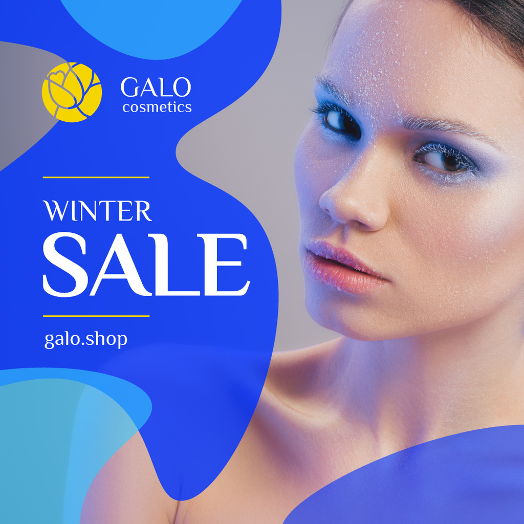 Ontwerpsjabloon van Instagram AD van Cosmetics Sale Woman with Creative Winter Makeup
