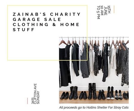 Charity Sale Announcement Black Clothes on Hangers Large Rectangle Tasarım Şablonu